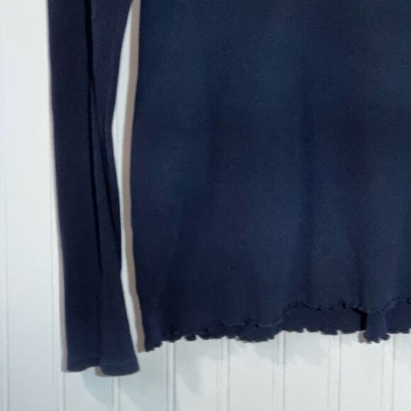 Tommy Hilfiger 1/4 Button Top Women’s XLarge Blue Long Sleeve Ruffled Neck & Hem - Picture 4 of 11